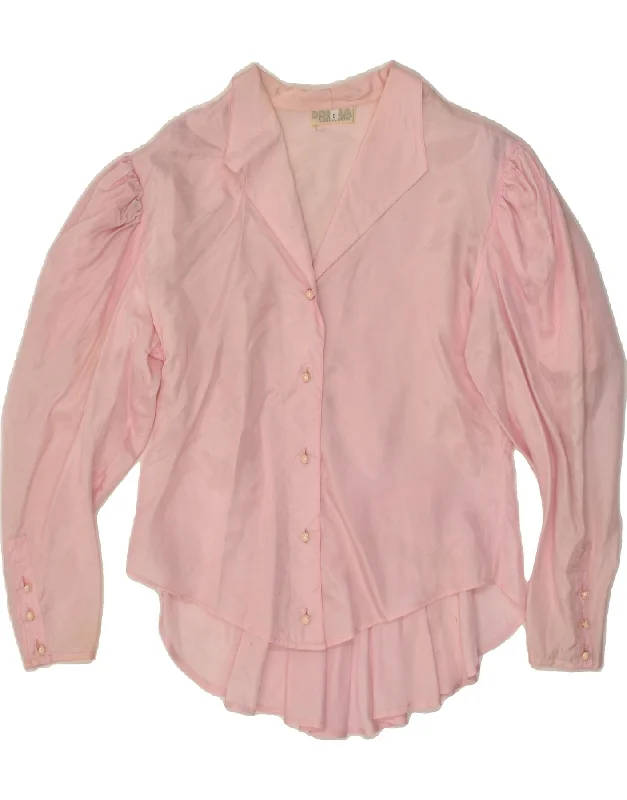 VINTAGE Womens Shirt UK 8 Small Pink Viscose Elegant Draped Short Sleeve