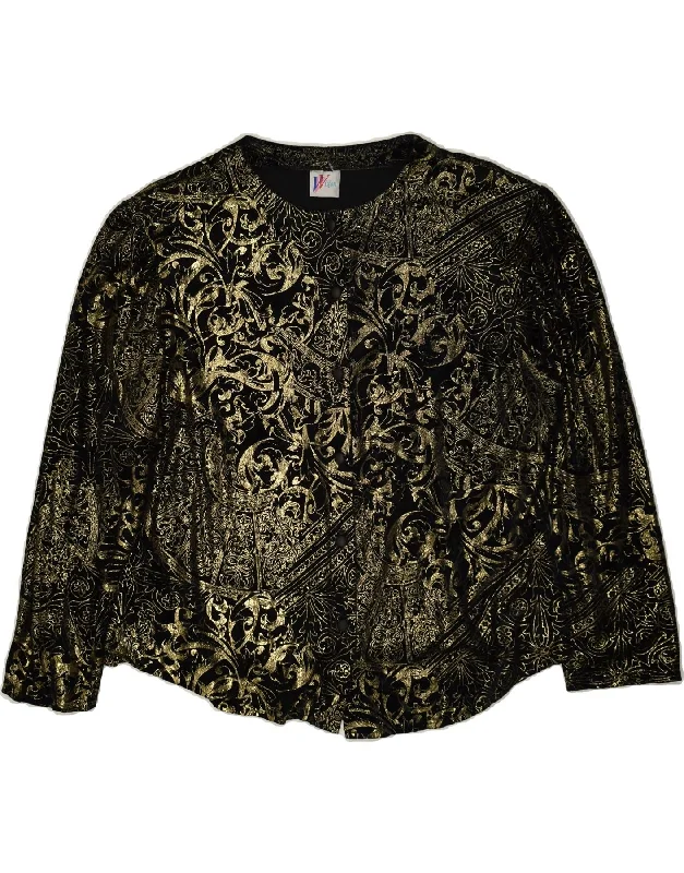 VISION Womens Shirt Blouse UK 16 Large Gold Floral Acetate Chic V-Neck Short Blouse