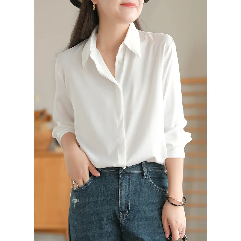 Women's Long Sleeve Shirt, Cotton Shirts for Women, White Work Shirts Stylish Crew Neck Shirt