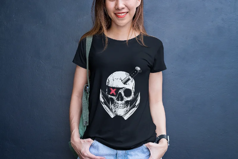 White Skull Printed Tshirt by UQ(Black) Cozy Printed Short Shirt