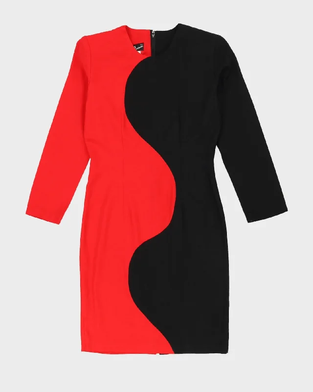 00s Red and Black Midi Dress - S Fashionable Fitted Midi Dress
