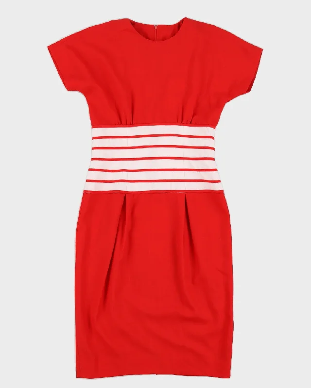 00s Red With A Striped Waist Midi Dress - S Comfortable Floral Print Midi Dress