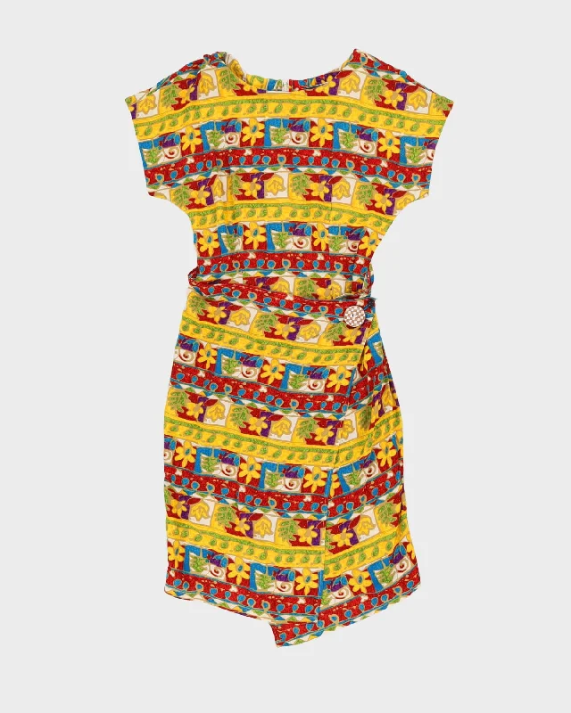 00s Yellow Patterned Midi Dress - XS Elegant Sleeveless Midi Dress