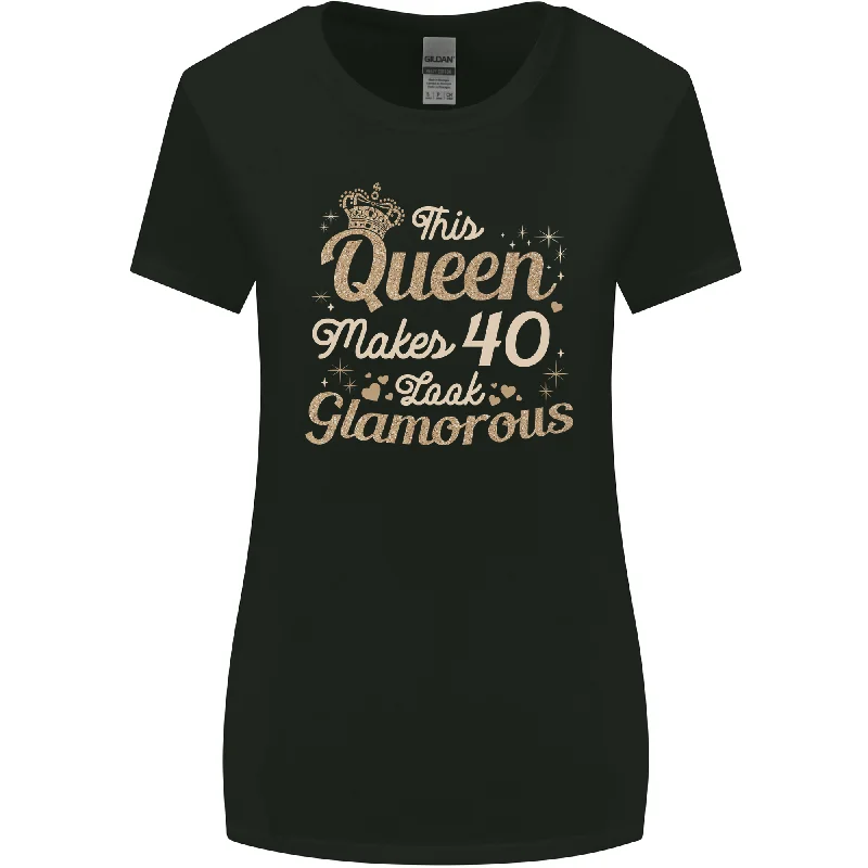 40th Birthday Queen Forty Years Old 40 Womens Wider Cut T-Shirt Knit Fabric Woven Fabric Fleece Fabric 40th Birthday Queen Forty Years Old 40 Womens Wider Cut T-Shirt Knit Fabric Woven Fabric Fleece Fabric