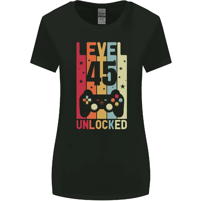 45th Birthday 45 Year Old Level Up Gaming Womens Wider Cut T-Shirt Ribbed Striped Patterned 45th Birthday 45 Year Old Level Up Gaming Womens Wider Cut T-Shirt Ribbed Striped Patterned