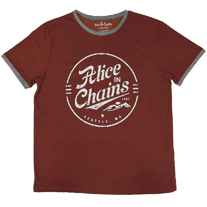 Alice In Chains | Official Band Ringer T-Shirt | Circle Emblem Graphic T-Shirt Round Neck Polyester Alice In Chains | Official Band Ringer T-Shirt | Circle Emblem Graphic T-Shirt Round Neck Polyester