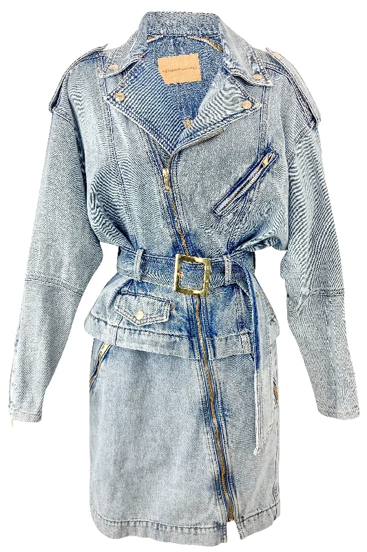 Alexandre Vauthier Moto Denim Mini Dress in Light Wash Comfortable Fit-and-Flare Mini Dress