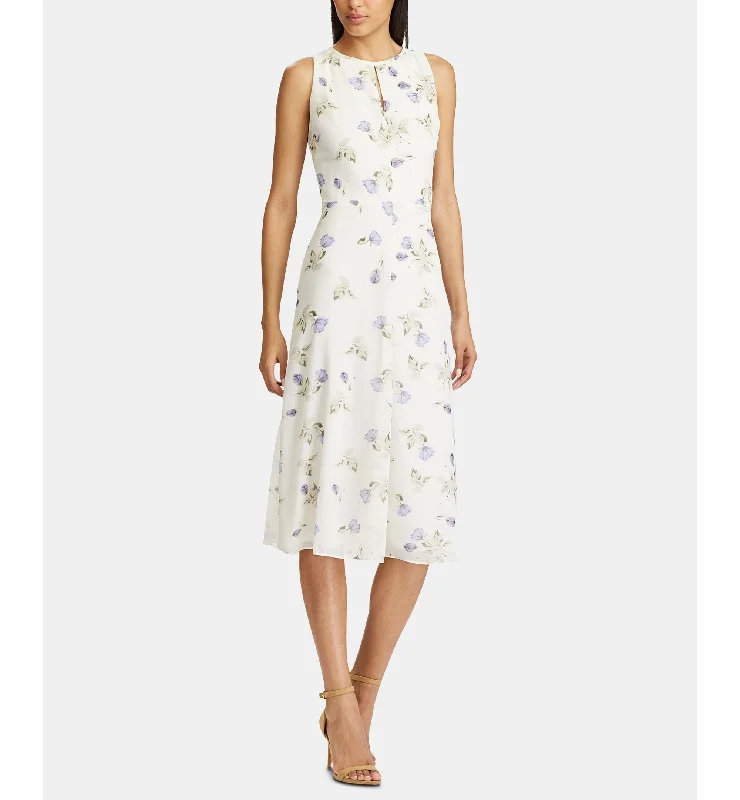 Floral-Print Sleeveless Georgette Midi Dress Trendy Ruffled Sleeve Midi Dress