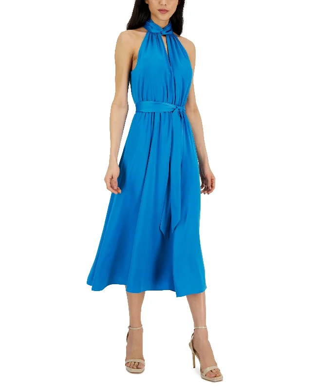 Anne Klein Womens Twist-Neck Sleeveless Midi Dress Trendy Flared Sleeve Midi Dress