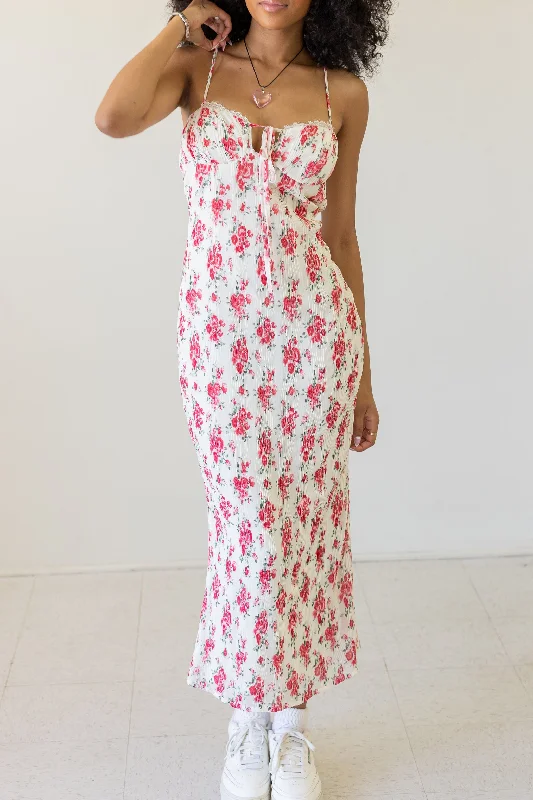 Floral Satin Midi Dress Comfortable Adjustable Strap Midi Dress