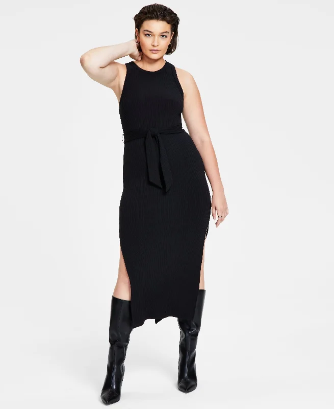 Petite Rib-Knit Midi Dress Trendy Square Neck Midi Dress