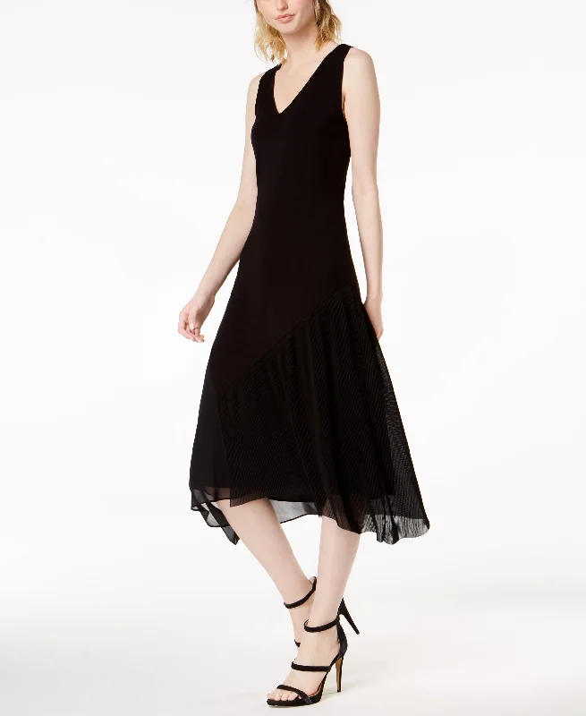 Bar III Sleeveless Pleated Contrast Midi Dress Stylish High-Waisted Midi Dress