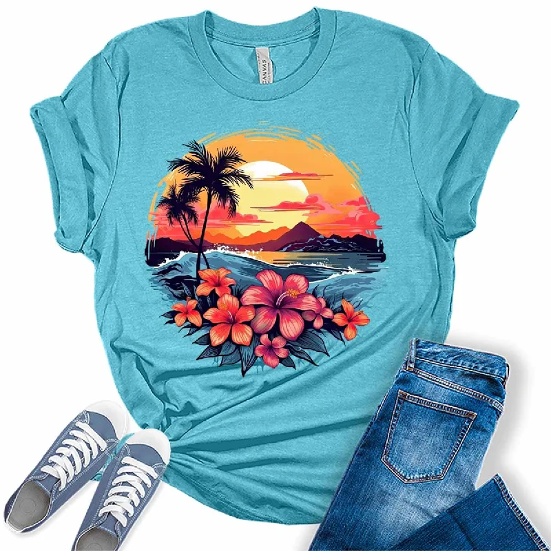 Beach Sunset Summer Women's Graphic Tee Fleece Fabric Down Fabric Feather Fabric