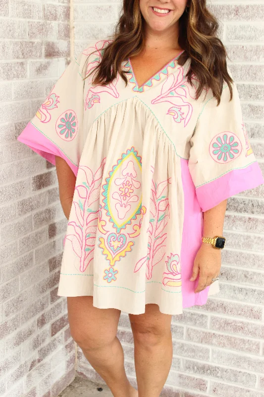 Beautiful Soul Floral Embroidered V Neck Mini Dress Elegant Silk Mini Dress