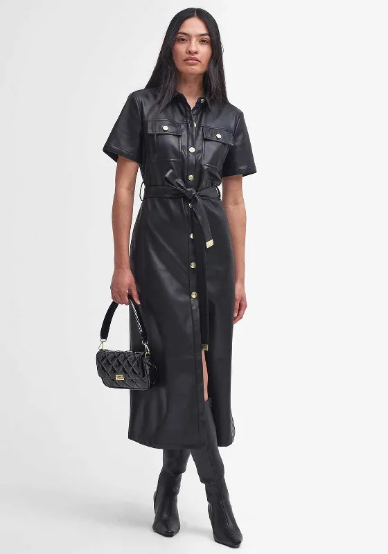 Barbour International Aria Leather Midi Dress, Black Elegant Pleated Detail Midi Dress Barbour International Aria Leather Midi Dress, Black Elegant Pleated Detail Midi Dress