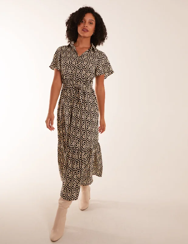 Geometric Tiered Midi Dress Fashionable Wide Leg Midi Dress