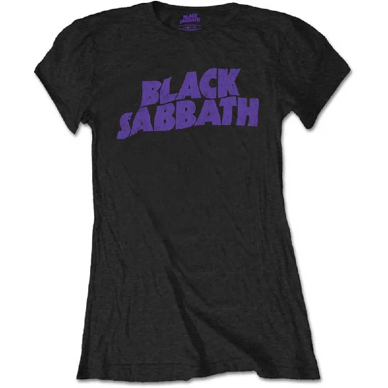 Black Sabbath Ladies T-Shirt: Wavy Logo Vintage Terry Blend Velvet Blend Canvas Blend Black Sabbath Ladies T-Shirt: Wavy Logo Vintage Terry Blend Velvet Blend Canvas Blend