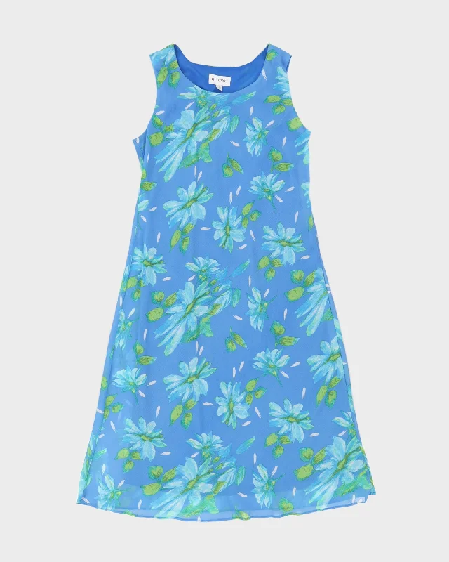 Blue Floral Midi Dress - L Fashionable Skater Midi Dress