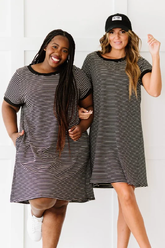 Blue Zone Planet | Cotton Bleu Simplicity is Best Full Size Striped T-Shirt Dress in Black Plaid T-Shirt Polka Dot Checkered Blue Zone Planet | Cotton Bleu Simplicity is Best Full Size Striped T-Shirt Dress in Black Plaid T-Shirt Polka Dot Checkered