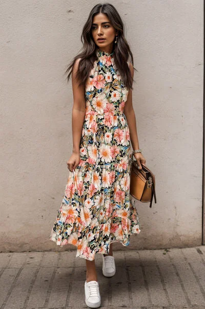 Blue Zone Planet | Printed Tiered Pocketed Mock Neck Midi Dress Trendy Tiered Hem Midi Dress Blue Zone Planet | Printed Tiered Pocketed Mock Neck Midi Dress Trendy Tiered Hem Midi Dress