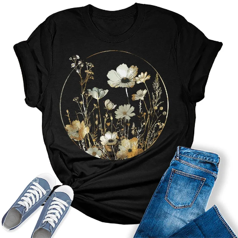 Botanical Moon Wildflower Graphic Tees For Womens Seamless Knitted Crochet