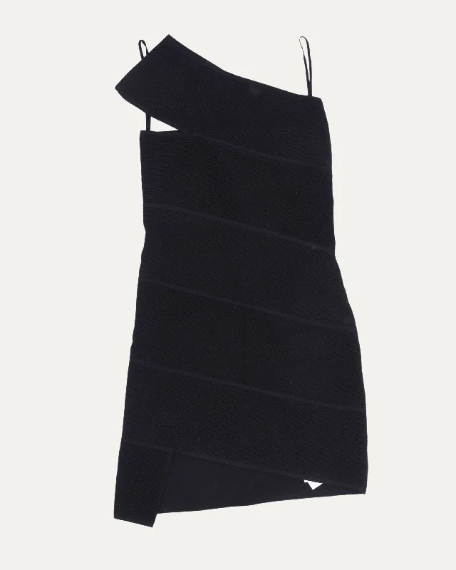 Asymmetric One-shoulder Ribbed Knit Mini Dress Trendy A-Line Mini Dress