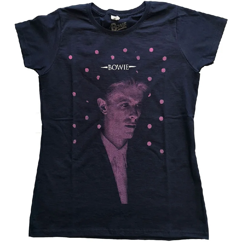 David Bowie Ladies T-Shirt: Dots Spandex Blend Rayon Blend Denim Blend