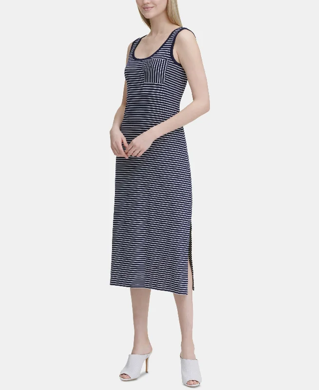 Calvin Klein Striped Midi Dress Stylish Satin Midi Dress
