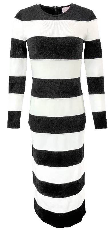 Carolina Herrera Striped Knitted Midi Dress in Black/White Stylish Off-Shoulder Ruffle Dress Carolina Herrera Striped Knitted Midi Dress in Black/White Stylish Off-Shoulder Ruffle Dress