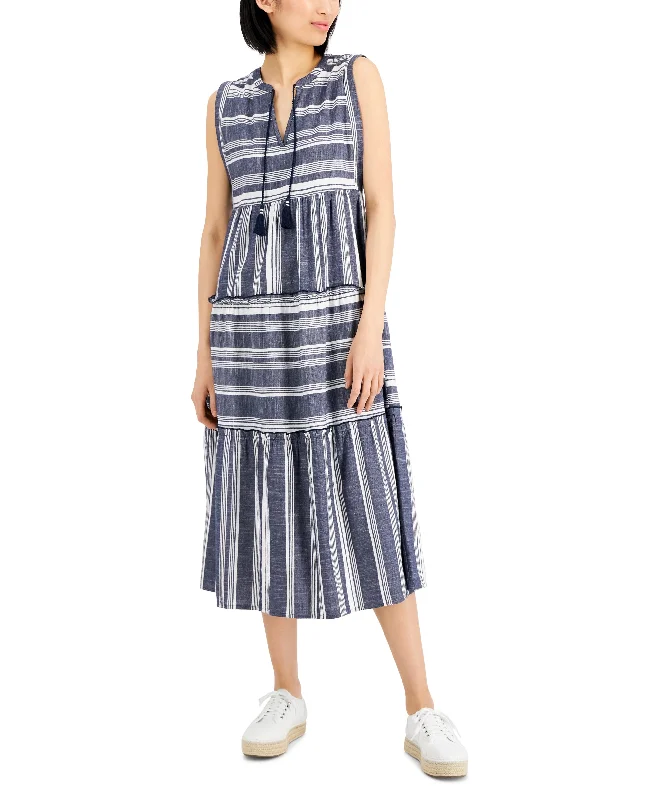 Charter Club Womens Cotton Sleeveless Midi Dress Comfortable Wrap Midi Dress