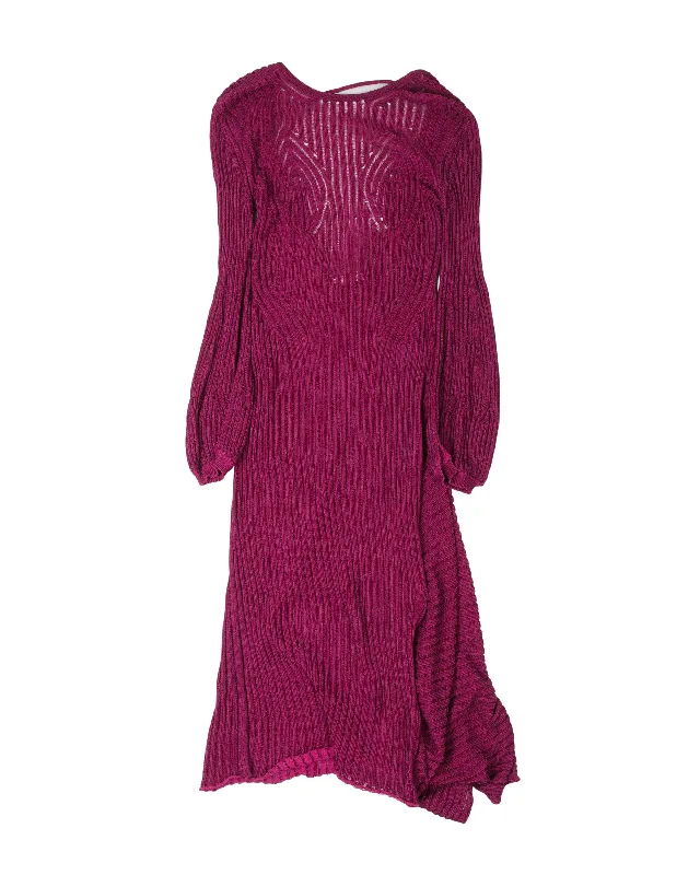Backless Ribbed Knit Midi Dress Stylish Long Sleeve Floral Midi Dress