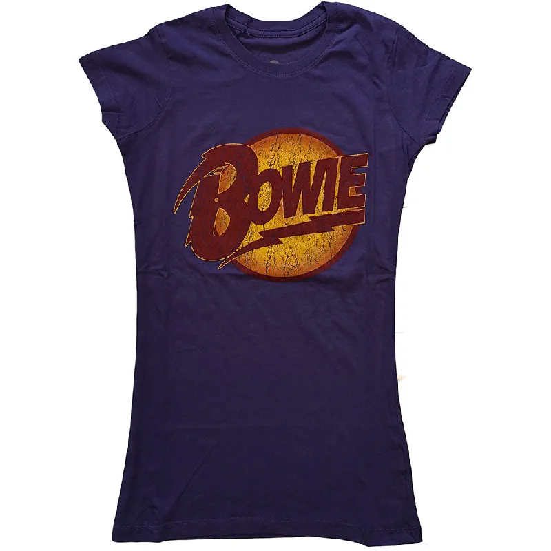 David Bowie Ladies T-Shirt: Vintage Diamond Dogs Logo Lace Blend Ribbed Blend Corduroy Blend David Bowie Ladies T-Shirt: Vintage Diamond Dogs Logo Lace Blend Ribbed Blend Corduroy Blend