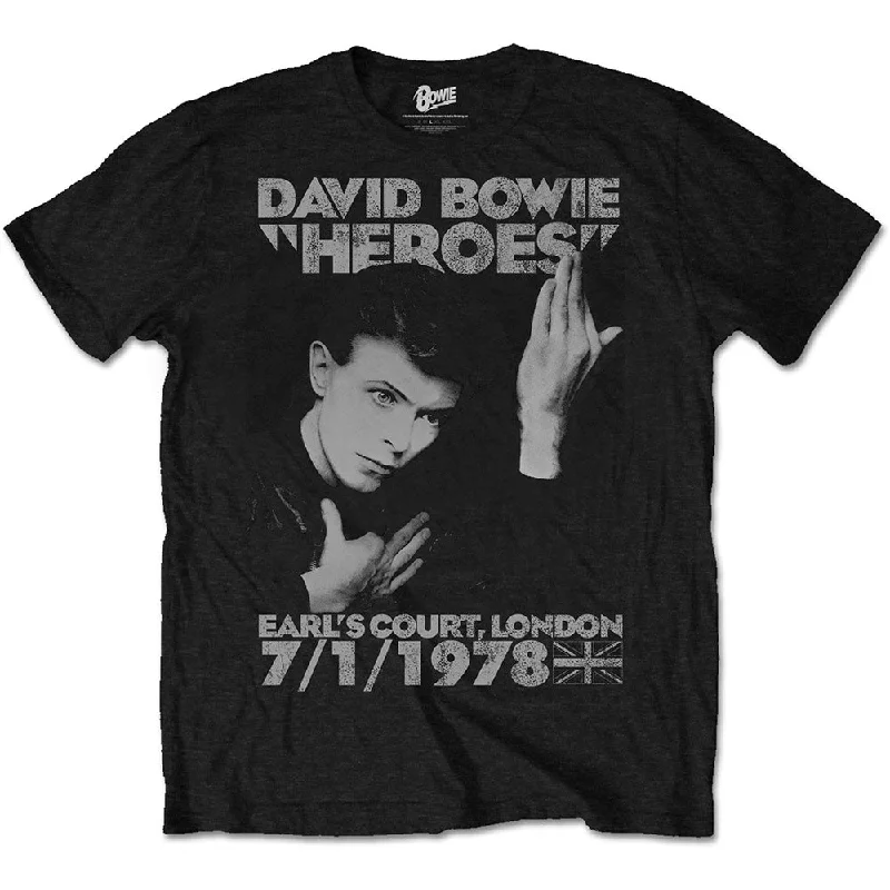 David Bowie | Official Band T-Shirt | Heroes Earls Court Front Pockets Side Pockets Patch Pockets David Bowie | Official Band T-Shirt | Heroes Earls Court Front Pockets Side Pockets Patch Pockets