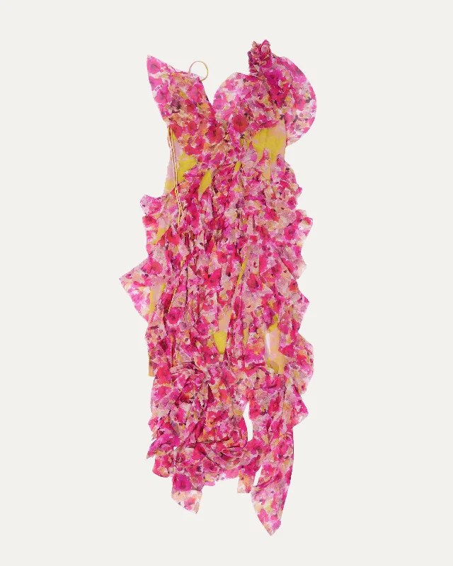 Ruffled Floral-Print Silk-Blend Chiffon Midi Dress Fashionable One-Shoulder Midi Dress Ruffled Floral-Print Silk-Blend Chiffon Midi Dress Fashionable One-Shoulder Midi Dress