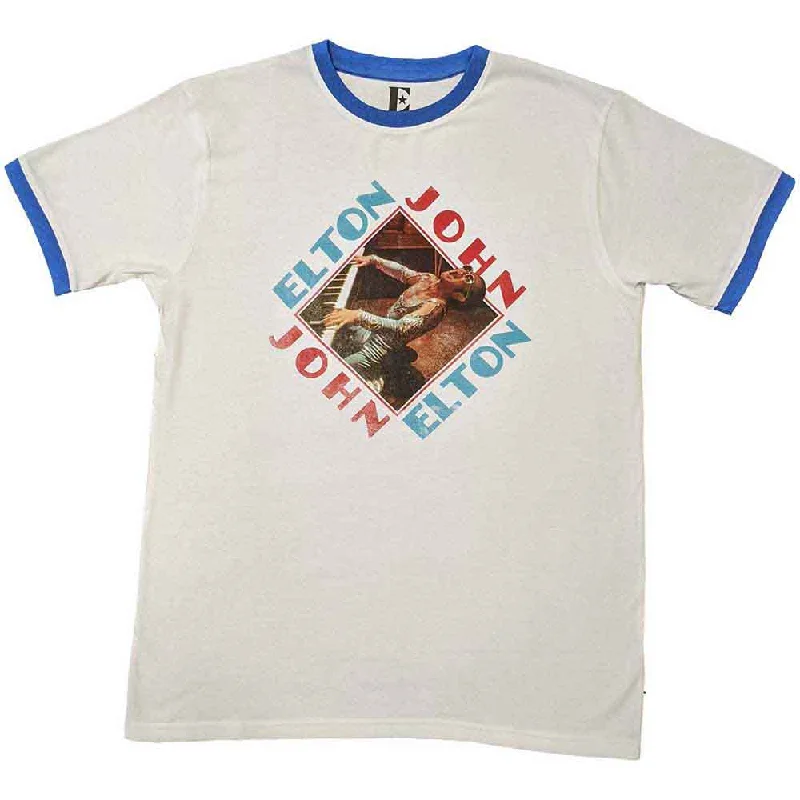 Elton John Unisex Ringer T-Shirt: Piano Diamond Cotton Fabric Linen Fabric Terry Fabric Elton John Unisex Ringer T-Shirt: Piano Diamond Cotton Fabric Linen Fabric Terry Fabric