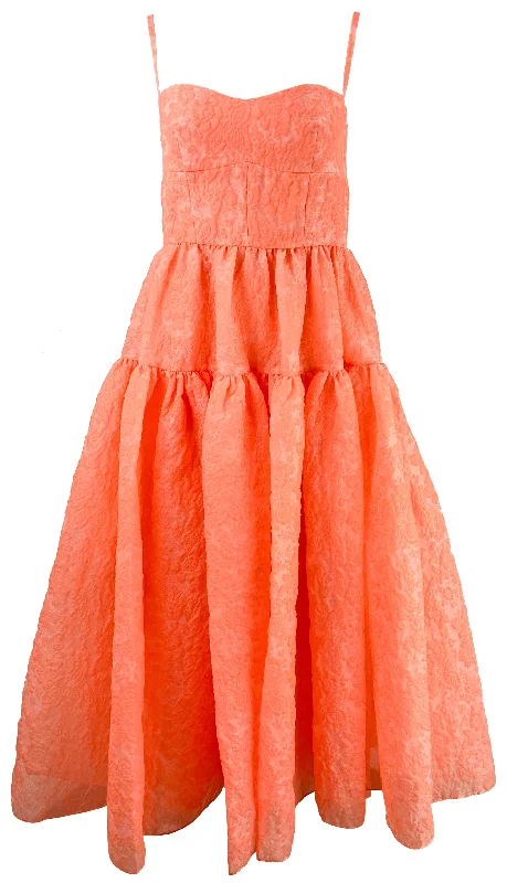 Erdem Abelia Midi Dress in Neon Coral Fashionable Plaid Midi Dress