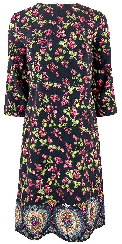 Etro Floral Print Midi Dress in Navy Multi Fashionable Pencil Midi Dress