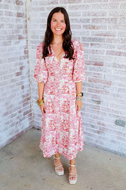 Feeling So Free V-Neck Button Down Midi Dress Stylish Pleated Skirt Midi Dress