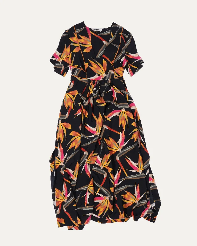 Floral Printed Silk Midi Dress Trendy Boho Midi Dress