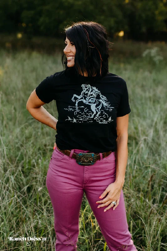 GIDDY UP - BLACK TEE Basic T-Shirt Crew Neck Short Sleeve
