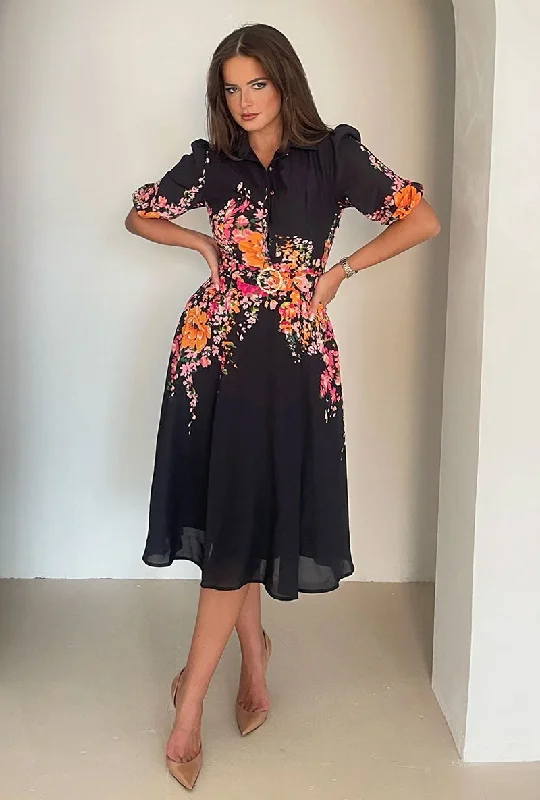GIRL IN MIND HOLLAND BORDER PRINT MIDI DRESS Trendy Ruffled Sleeve Midi Dress