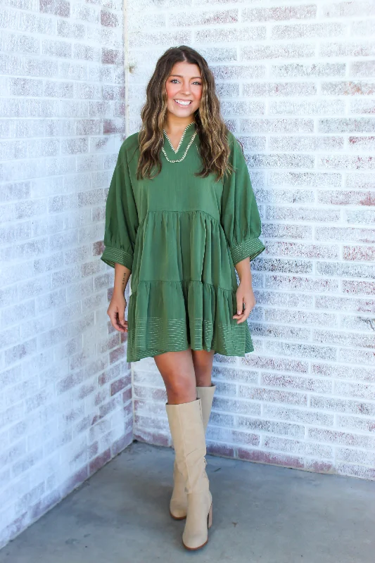 Good Morning Embroidery Detail LS Mini Dress Cozy Wraparound Mini Dress