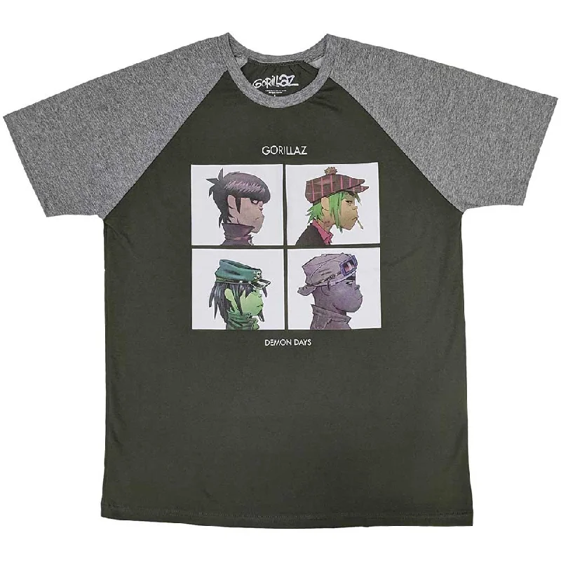 Gorillaz | Official Band Raglan T-Shirt | Demon Days Zippered Front Buttoned Front Snap Front Gorillaz | Official Band Raglan T-Shirt | Demon Days Zippered Front Buttoned Front Snap Front