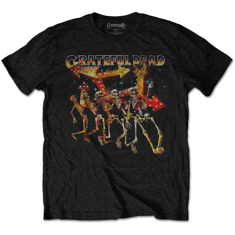 Grateful Dead | Official Band T-Shirt | Truckin' Skellies Vintage Notch Collar Peter Pan Collar Cowl Neck Grateful Dead | Official Band T-Shirt | Truckin' Skellies Vintage Notch Collar Peter Pan Collar Cowl Neck