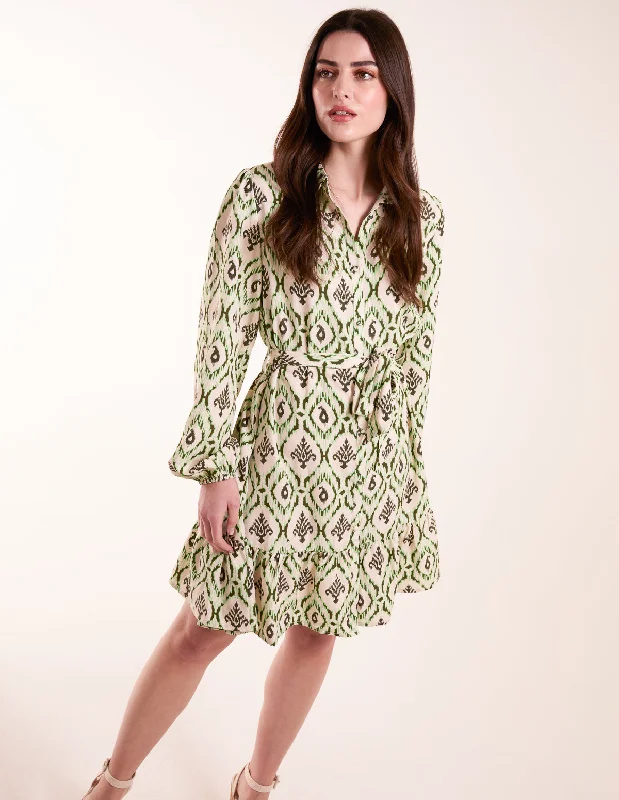 Long Sleeve Belted Shirt Mini Dress Stylish Plaid Mini Dress
