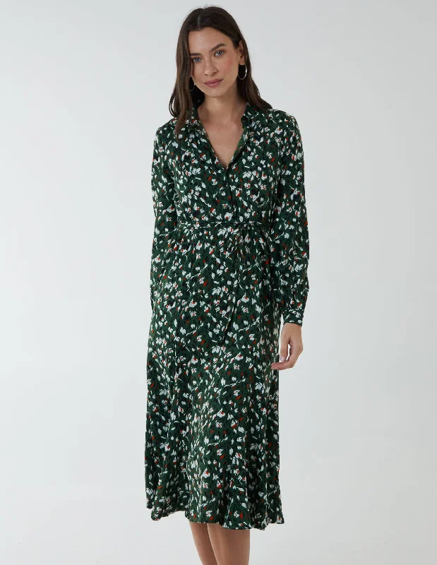 Shirt Midi Dress With Godet Hem Comfortable Adjustable Strap Midi Dress