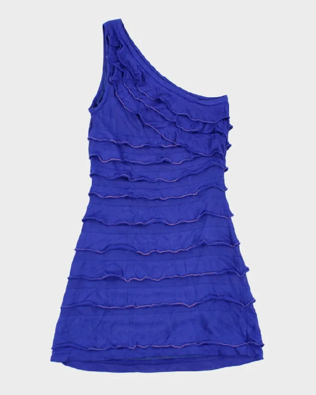 Guess by Marciano Blue Ruffled Mini Dress - XS Trendy Mini Dress with Belt