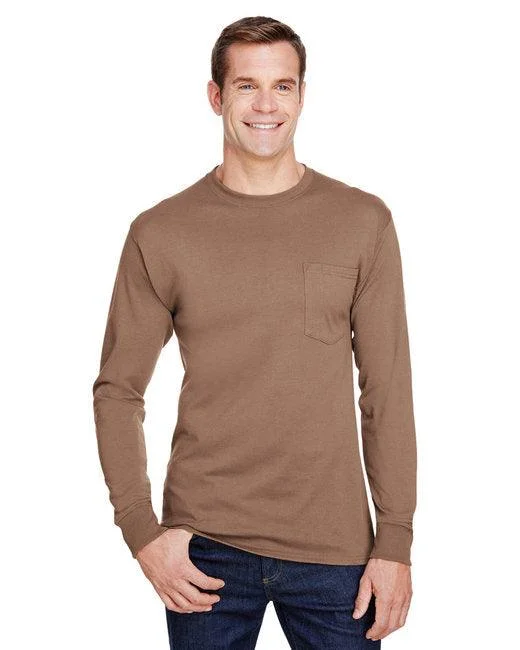 Hanes Adult Workwear Long-Sleeve Pocket T-Shirt W120 Polka Dot Checkered Tartan