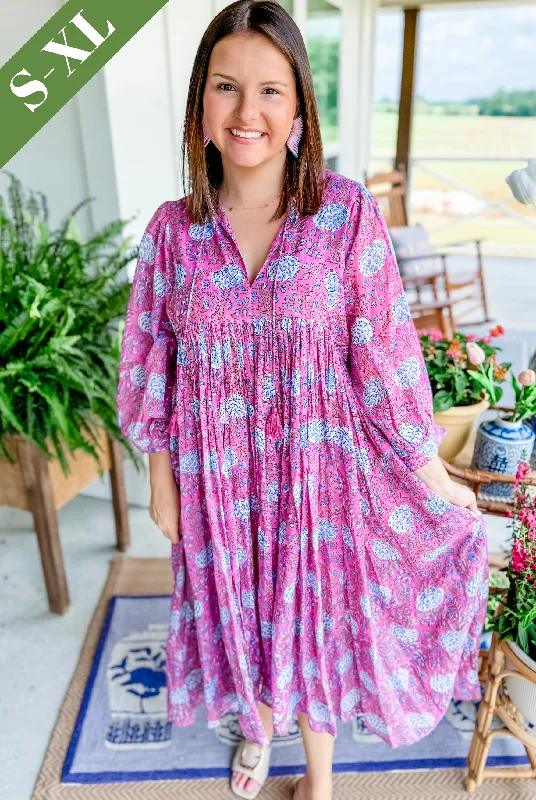 The Gardenia Floral Midi Dress in Purple Cozy Wide Strap Midi Dress