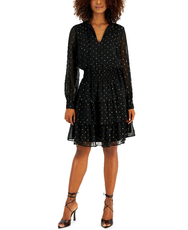 INC International Concepts Petite Polka Dot Print Long Sleeve Mini Dress Trendy A-Line Mini Dress